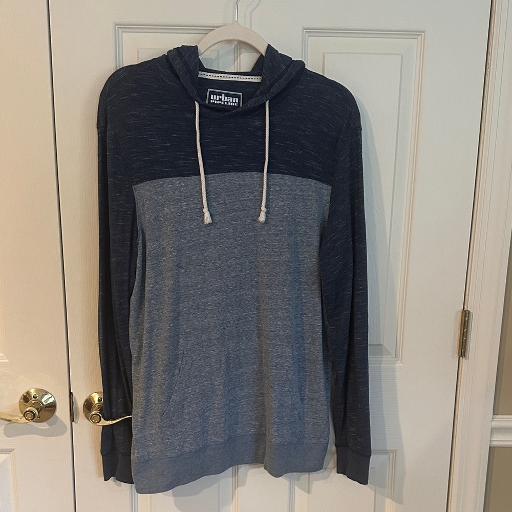 Urban Pipeline Two-Tone Hoodie in Navy and Light Blue with Pouch Pocket.